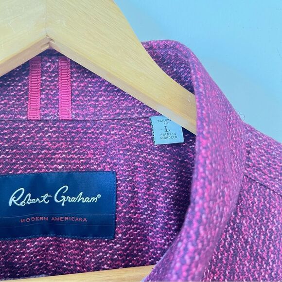 Robert Graham Dark Red Modern American Pattern 100% Cotton Stretch Dress Shirt - Picture 9 of 10